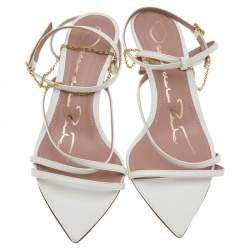 Pre Owned Oscar de la Renta White Leather Ankle Strap Sandals Size 37.5
