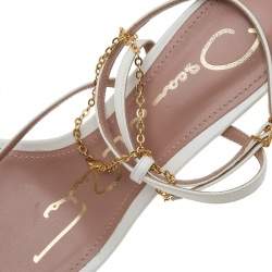 Pre Owned Oscar de la Renta White Leather Ankle Strap Sandals Size 37.5