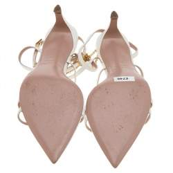 Pre Owned Oscar de la Renta White Leather Ankle Strap Sandals Size 37.5