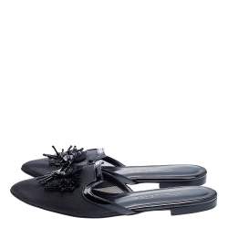 Pre Owned Oscar de la Renta Black Mesh and Patent Leather Embellished Mules Size 37