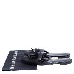 Pre Owned Oscar de la Renta Black Mesh and Patent Leather Embellished Mules Size 37