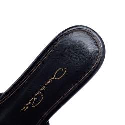 Pre Owned Oscar de la Renta Black Mesh and Patent Leather Embellished Mules Size 37