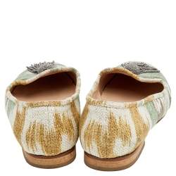 Pre Owned Oscar de la Renta Multicolor Canvas Beaded Tassel Ballet Flats Size 38.5