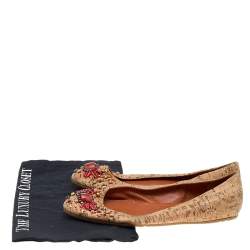 Oscar de la Renta Beige Leather Embellished  Flats Size 37.5