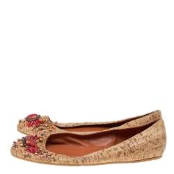 Oscar de la Renta Beige Leather Embellished  Flats Size 37.5