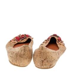 Oscar de la Renta Beige Leather Embellished  Flats Size 37.5