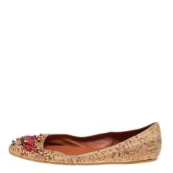 Oscar de la Renta Beige Leather Embellished  Flats Size 37.5