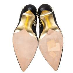 Pre Owned حذاء بوت للكاحل أوسكار دي لارينتا سويدي أسود مزخرف ورد مقاس 37