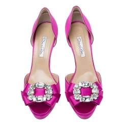 Pre Owned Oscar de la Renta Pink Satin Embellished D' Orsay Pumps Size 40