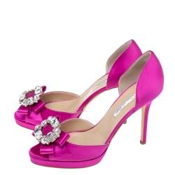 Pre Owned Oscar de la Renta Pink Satin Embellished D' Orsay Pumps Size 40