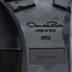 Pre Owned Oscar de la Renta Black Leather And Canvas Knee Length Boots Size 36.5