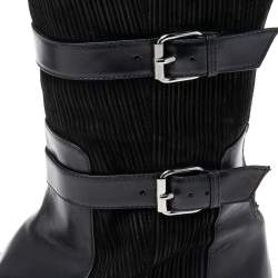 Pre Owned Oscar de la Renta Black Leather And Canvas Knee Length Boots Size 36.5