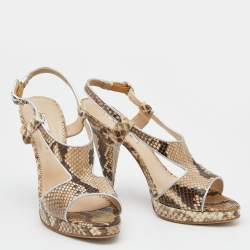 Pre Owned Oscar de la Renta Beige/Brown Python Leather Platform Ankle Strap Sandals Size 40
