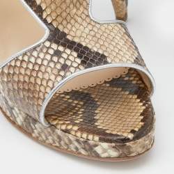 Pre Owned Oscar de la Renta Beige/Brown Python Leather Platform Ankle Strap Sandals Size 40