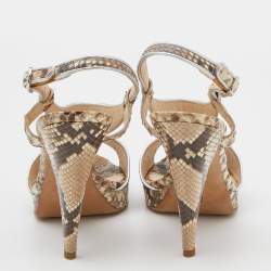 Pre Owned Oscar de la Renta Beige/Brown Python Leather Platform Ankle Strap Sandals Size 40