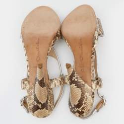 Pre Owned Oscar de la Renta Beige/Brown Python Leather Platform Ankle Strap Sandals Size 40