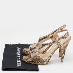 Pre Owned Oscar de la Renta Beige/Brown Python Leather Platform Ankle Strap Sandals Size 40