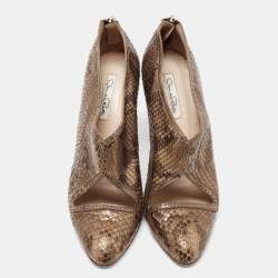 Oscar de la Renta Btown/Gold Python Booties Size 40.5