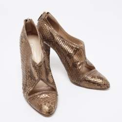 Oscar de la Renta Btown/Gold Python Booties Size 40.5