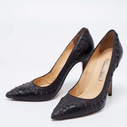 Pre Owned Oscar de la Renta Black Leather Pumps Size 38