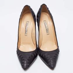 Pre Owned Oscar de la Renta Black Leather Pumps Size 38