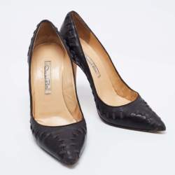 Pre Owned Oscar de la Renta Black Leather Pumps Size 38