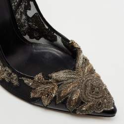 Pre Owned Oscar de la Renta Black Patent Leather and Mesh Alyssa Pumps Size 38