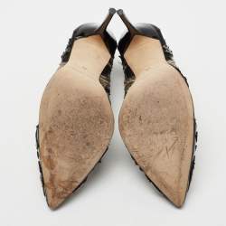 Pre Owned Oscar de la Renta Black Patent Leather and Mesh Alyssa Pumps Size 38