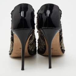 Pre Owned Oscar de la Renta Black Patent Leather and Mesh Alyssa Pumps Size 38