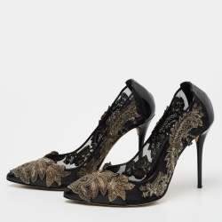 Pre Owned Oscar de la Renta Black Patent Leather and Mesh Alyssa Pumps Size 38