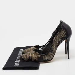 Pre Owned Oscar de la Renta Black Patent Leather and Mesh Alyssa Pumps Size 38