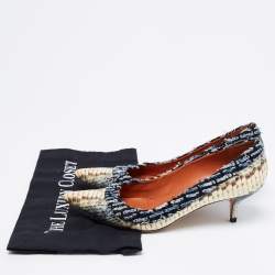 Pre Owned Oscar de la Renta Multicolor Python Leather and Fabric Pointed Toe Pumps Size 39.5