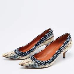 Pre Owned Oscar de la Renta Multicolor Python Leather and Fabric Pointed Toe Pumps Size 39.5