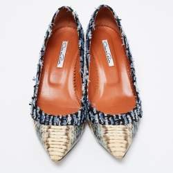 Pre Owned Oscar de la Renta Multicolor Python Leather and Fabric Pointed Toe Pumps Size 39.5