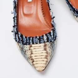 Pre Owned Oscar de la Renta Multicolor Python Leather and Fabric Pointed Toe Pumps Size 39.5