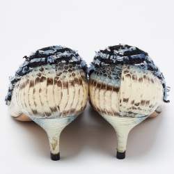Pre Owned Oscar de la Renta Multicolor Python Leather and Fabric Pointed Toe Pumps Size 39.5