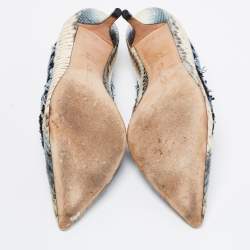 Pre Owned Oscar de la Renta Multicolor Python Leather and Fabric Pointed Toe Pumps Size 39.5
