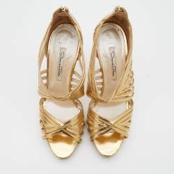 Oscar de la Renta Metallic Gold Leather Ankle Strap Platform Sandals Size 40