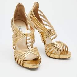 Oscar de la Renta Metallic Gold Leather Ankle Strap Platform Sandals Size 40