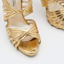 Oscar de la Renta Metallic Gold Leather Ankle Strap Platform Sandals Size 40