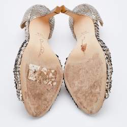 Pre Owned Oscar de la Renta Silver Python Crystal Embellished Dorsay Pumps Size 37.5