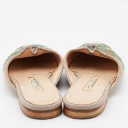 Pre Owned Oscar de la Renta Multicolor Canvas Embroidered Spanish Flat Mules Size 37