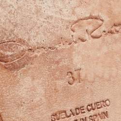 Pre Owned Oscar de la Renta Pink/Metallic Gold Fabric and Leather Embellished Flat Mules Size 37