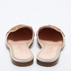Pre Owned Oscar de la Renta White Satin Embellished Mules Size 39
