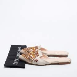 Pre Owned Oscar de la Renta White Satin Embellished Mules Size 39