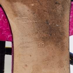 Pre Owned Oscar de la Renta Multicolor Patent Leather and Watersnake Strappy Flat Sandals Size 38