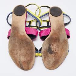 Pre Owned Oscar de la Renta Multicolor Patent Leather and Watersnake Strappy Flat Sandals Size 38