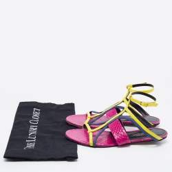 Pre Owned Oscar de la Renta Multicolor Patent Leather and Watersnake Strappy Flat Sandals Size 38