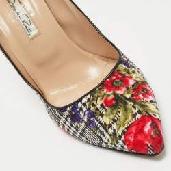 Pre Owned Oscar de la Renta Multicolor Floral Print Fabric Pumps Size 38.5