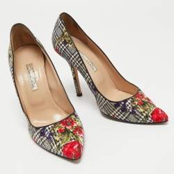 Pre Owned Oscar de la Renta Multicolor Floral Print Fabric Pumps Size 38.5